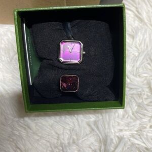 SAGA Women Watch Bracelet Stainless Steel with Purple Crystal Decoration Silver